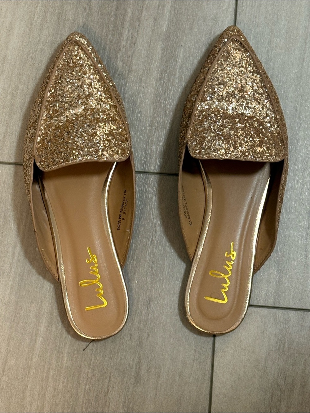 Lulu's Gold Glitter Pointed Toe Flats